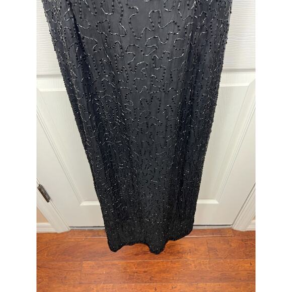 Vintage Laurence Kazar 4P Small 100% Silk Black Beaded Formal Evening Dress Maxi - Picture 6 of 9